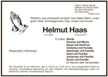 Traueranzeige von Helmut Haas von Pegnitz-Zeitung